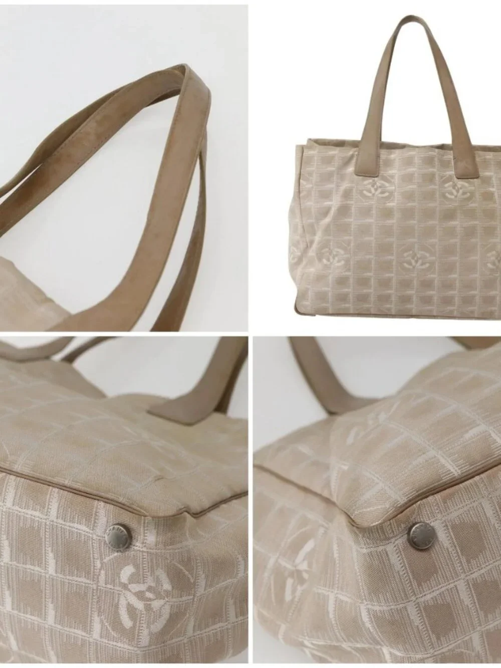 CHANEL New Travel Line Tote Bag Beige Gold CC Auth 143977